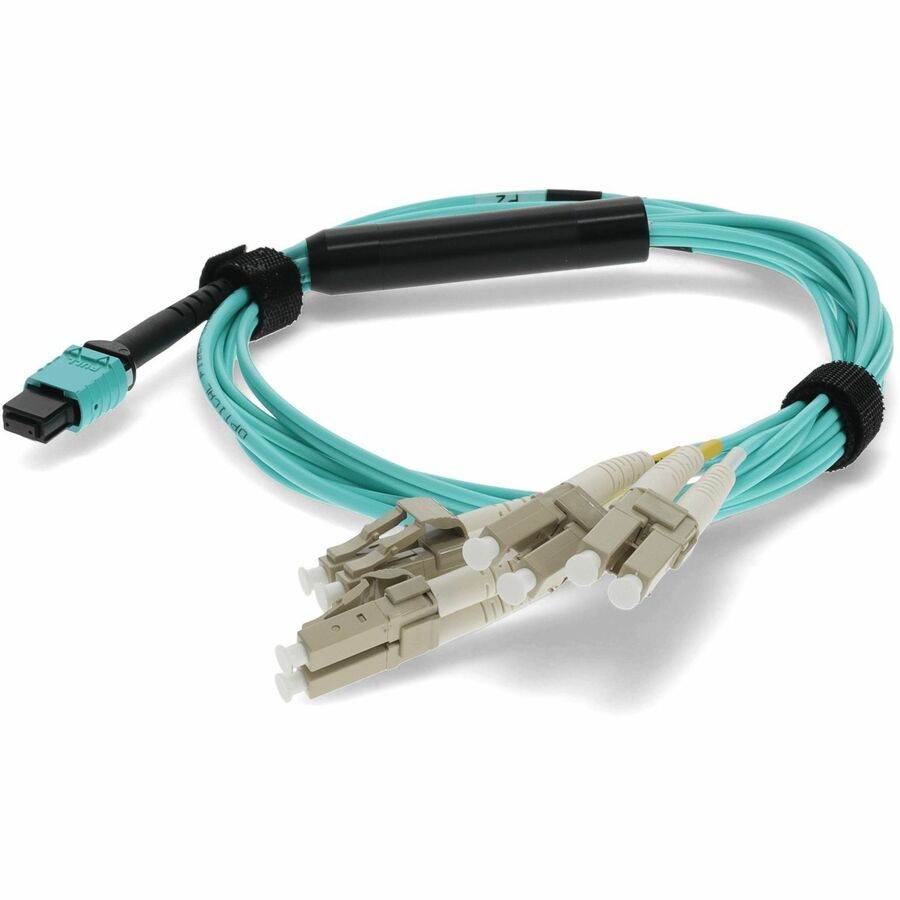 AddOn 10m MPO Female/4LC Male Duplex OM3 50/125 OFNR (Riser-Rated) LOMM Aqua Fan-out Cable ADD-MPO-4LC10M5OM3