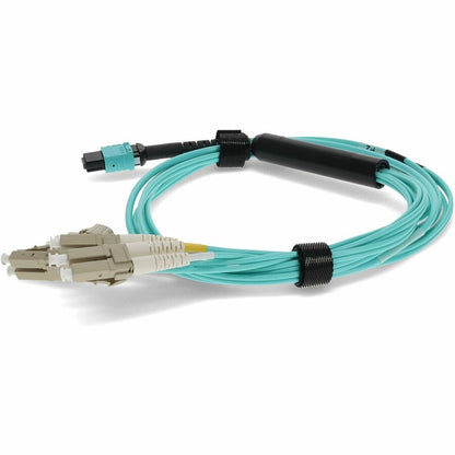 AddOn 10m MPO Female/4LC Male Duplex OM3 50/125 OFNR (Riser-Rated) LOMM Aqua Fan-out Cable ADD-MPO-4LC10M5OM3