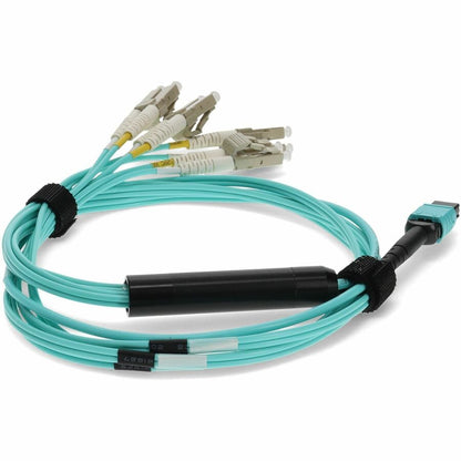 AddOn 10m MPO Female/4LC Male Duplex OM3 50/125 OFNR (Riser-Rated) LOMM Aqua Fan-out Cable ADD-MPO-4LC10M5OM3