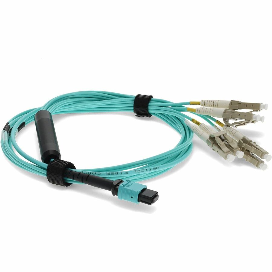 AddOn 10m MPO Female/4LC Male Duplex OM3 50/125 OFNR (Riser-Rated) LOMM Aqua Fan-out Cable ADD-MPO-4LC10M5OM3