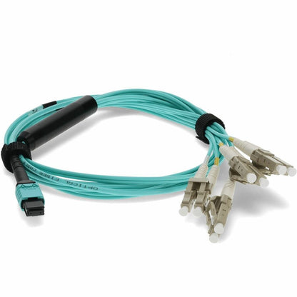 AddOn 10m MPO Female/4LC Male Duplex OM3 50/125 OFNR (Riser-Rated) LOMM Aqua Fan-out Cable ADD-MPO-4LC10M5OM3