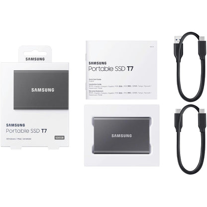 Samsung T7 MU-PC500T/AM 500 GB Portable Solid State Drive - External - PCI Express NVMe - Titan Gray MU-PC500T/AM