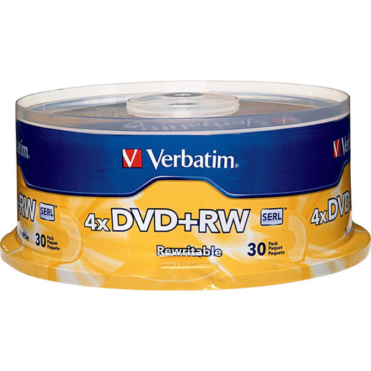 Verbatim 94834 DVD Rewritable Media - DVD+RW - 4x - 4.70 GB - 30 Pack Spindle - Silver 94834