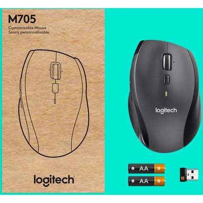 Logitech M705 Marathon Wireless Mouse, 2.4 GHz USB Unifying Receiver, 1000 DPI, 5-Programmable Buttons, 3-Year Battery, Compatible with PC, Mac, Laptop, Chromebook - Black 910-001935