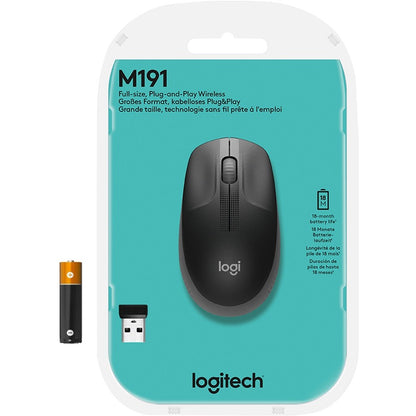 Logitech Wireless Mouse M190 - Full Size Ambidextrous Curve Design, 18-Month Battery with Power Saving Mode, Precise Cursor Control & Scrolling, Wide Scroll Wheel, Thumb Grips (Charcoal) 910-005901