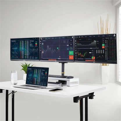 StarTech.com Triple Monitor Desk Mount For Up To Three 27in Screens, VESA 75x75/100x100, Tool-Less Arm Adjustments, C-Clamp/Grommet 3MP2AG-MONITOR-ARM