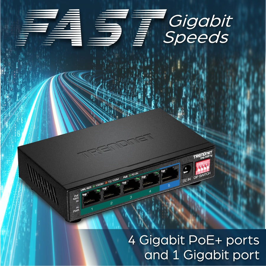 TRENDnet 5-Port Gigabit PoE+ Switch TPE-TG51g