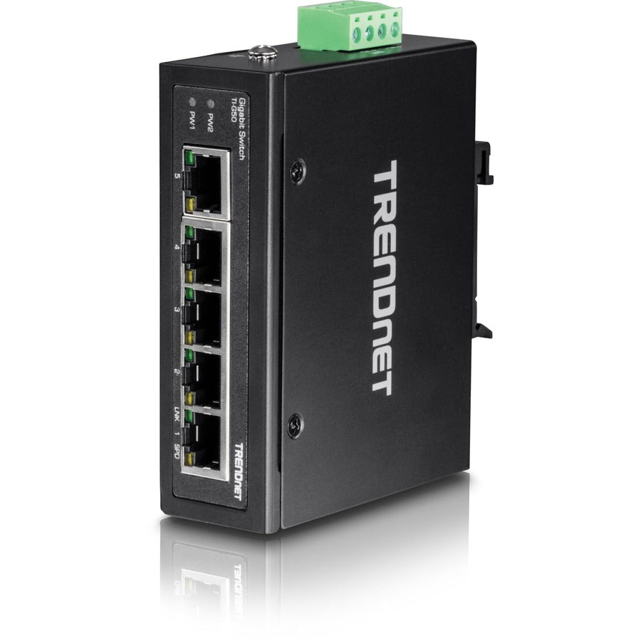 TRENDnet 5-Port Hardened Industrial Gigabit DIN-Rail Switch, 10 Gbps Switching Capacity, IP30 Rated Network Switch (-40 to 167 F), DIN-Rail & Wall Mounts Included, Lifetime Protection, Black, TI-G50 TI-G50