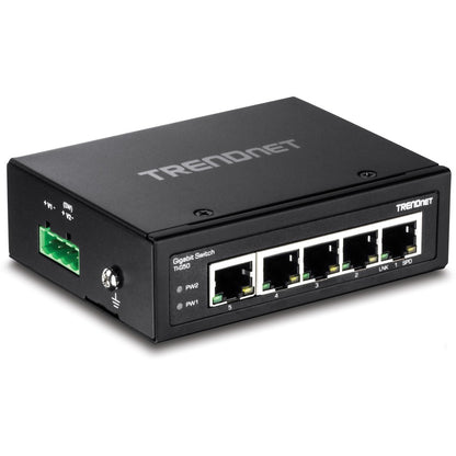 TRENDnet 5-Port Hardened Industrial Gigabit DIN-Rail Switch, 10 Gbps Switching Capacity, IP30 Rated Network Switch (-40 to 167 F), DIN-Rail & Wall Mounts Included, Lifetime Protection, Black, TI-G50 TI-G50