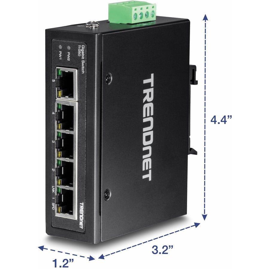 TRENDnet 5-Port Hardened Industrial Gigabit DIN-Rail Switch, 10 Gbps Switching Capacity, IP30 Rated Network Switch (-40 to 167 F), DIN-Rail & Wall Mounts Included, Lifetime Protection, Black, TI-G50 TI-G50