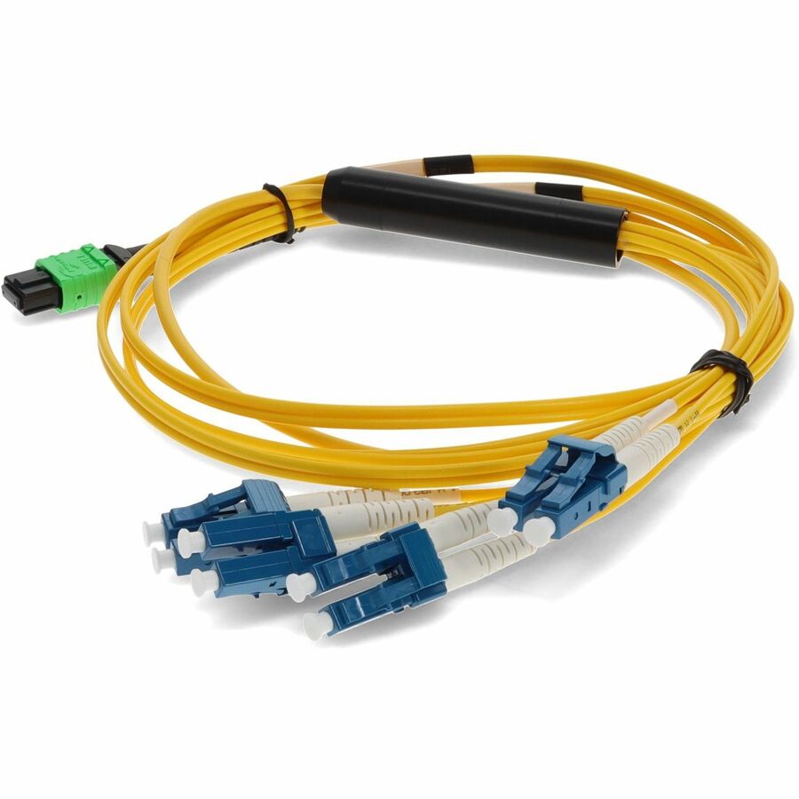 AddOn 10m MPO to 4xLC Duplex Fanout SMF Yellow Patch Cable For Juniper MTP-4LC-S10M-AO