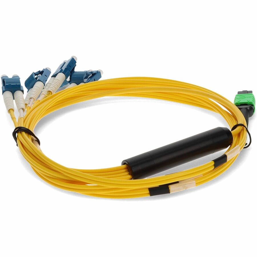 AddOn 10m MPO to 4xLC Duplex Fanout SMF Yellow Patch Cable For Juniper MTP-4LC-S10M-AO