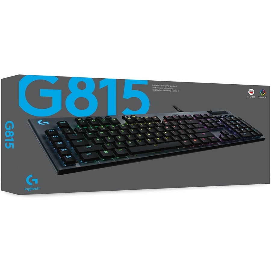 Logitech G815 LIGHTSYNC RGB Mechanical Gaming Keyboard with Low Profile GL Tactile key switch, 5 programmable G-keys,USB Passthrough, dedicated media control, black and white colorways 920-008984