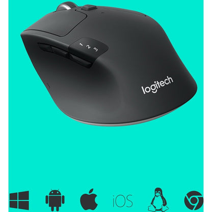 Logitech M720 Triathlon Multi-Device Wireless Mouse, Bluetooth, USB Unifying Receiver, 1000 DPI, 8 Buttons, 2-Year Battery, Compatible with Laptop, PC, Mac, iPadOS - Black 910-004790