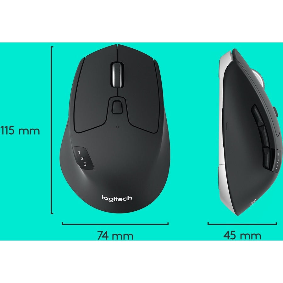 Logitech M720 Triathlon Multi-Device Wireless Mouse, Bluetooth, USB Unifying Receiver, 1000 DPI, 8 Buttons, 2-Year Battery, Compatible with Laptop, PC, Mac, iPadOS - Black 910-004790