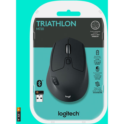 Logitech M720 Triathlon Multi-Device Wireless Mouse, Bluetooth, USB Unifying Receiver, 1000 DPI, 8 Buttons, 2-Year Battery, Compatible with Laptop, PC, Mac, iPadOS - Black 910-004790