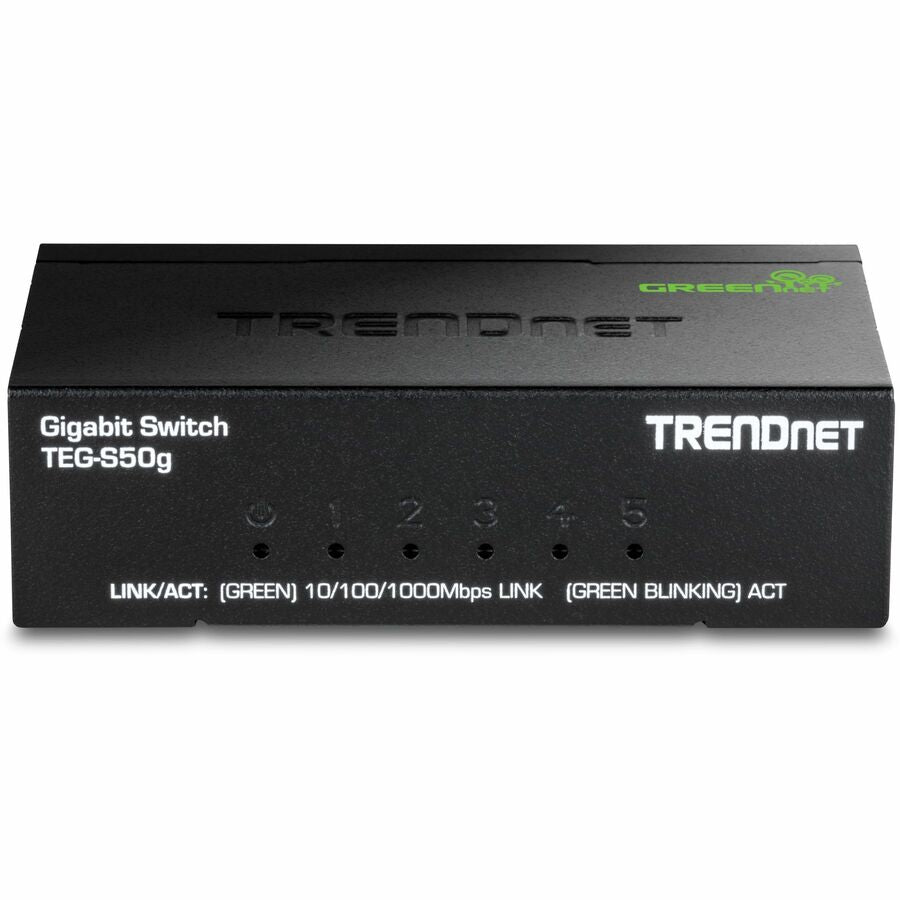 TRENDnet 5-Port Unmanaged Gigabit GREENnet Desktop Metal Switch, Ethernet-Network Switch, 5 x Gigabit Ports, Fanless, 10 Gbps Switching Fabric, Lifetime Protection, Black, TEG-S50g TEG-S50G