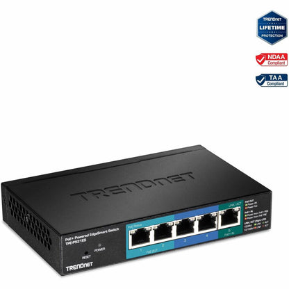 TRENDnet 5-Port Gigabit PoE+ Powered EdgeSmart Switch With PoE Pass Through, 18W PoE Budget, 10Gbps Switching Capacity, Managed Switch, Wall-Mountable, Lifetime Protection, Black, TPE-P521ES TPE-P521ES