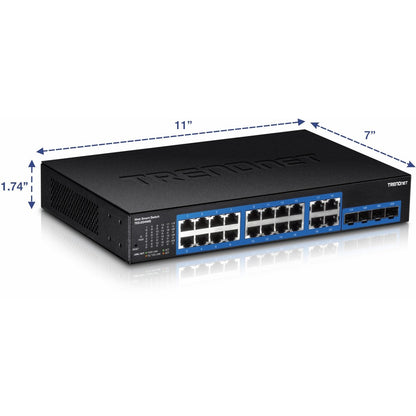 TRENDnet 20-Port Gigabit Web Smart Switch; 16 x Gigabit Ports; 4 x shared Gigabit Ports (RJ-45/SFP); VLAN; QoS; LACP; IPv6 Support; 40 Gbps Switching Capacity; Lifetime Protection; TEG-204WS TEG-204WS