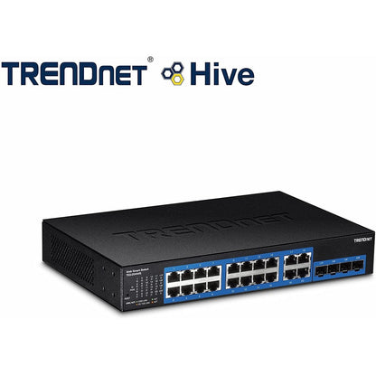 TRENDnet 20-Port Gigabit Web Smart Switch; 16 x Gigabit Ports; 4 x shared Gigabit Ports (RJ-45/SFP); VLAN; QoS; LACP; IPv6 Support; 40 Gbps Switching Capacity; Lifetime Protection; TEG-204WS TEG-204WS