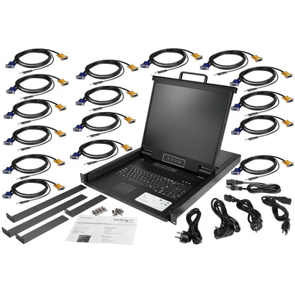 StarTech.com 16 Port Rackmount KVM Console w/ Cables - Integrated KVM Switch w/ 19" LCD - 1U LCD KVM Drawer 50000 MTBF - USB + VGA Support RKCONS1916K