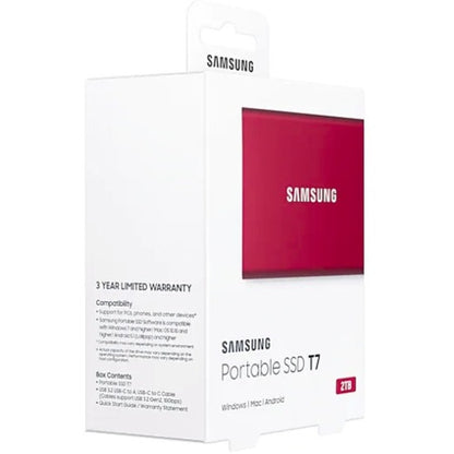 Samsung T7 MU-PC2T0R/AM 2 TB Portable Solid State Drive - External - PCI Express NVMe - Metallic Red MU-PC2T0R/AM