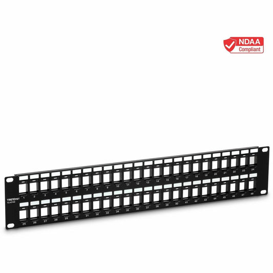 TRENDnet 48-Port Blank Keystone 2U HD Patch Panel, 2U 19" Rackmount Housing, HD Keystone Network Patch Panel, Recommended With TC-K25C6 & TC-K50C6 Cat6 Keystone Jacks (Sold Separately), Black, TC-KP48 TC-KP48