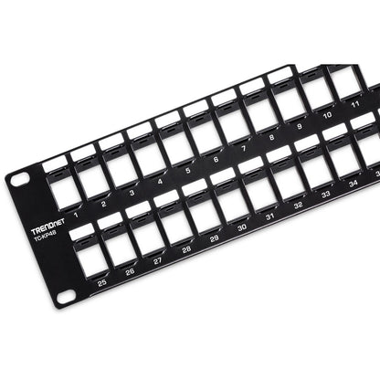 TRENDnet 48-Port Blank Keystone 2U HD Patch Panel, 2U 19" Rackmount Housing, HD Keystone Network Patch Panel, Recommended With TC-K25C6 & TC-K50C6 Cat6 Keystone Jacks (Sold Separately), Black, TC-KP48 TC-KP48