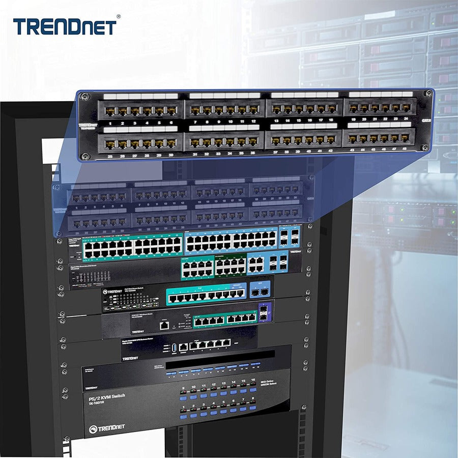 TRENDnet 48-Port Cat6 Unshielded Patch Panel, Wallmount Or Rackmount, Compatible With Cat3,4,5,5e,6 Cabling, For Ethernet, Fast Ethernet, Gigabit Applications, Black, TC-P48C6 TC-P48C6