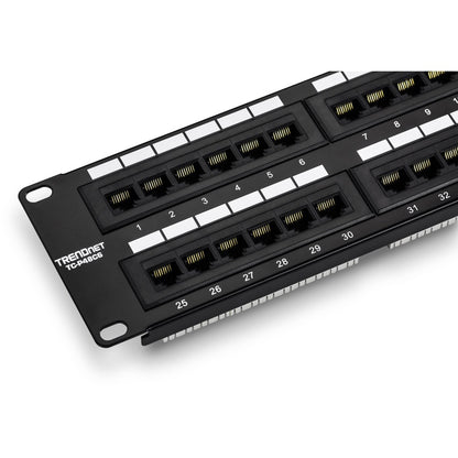 TRENDnet 48-Port Cat6 Unshielded Patch Panel, Wallmount Or Rackmount, Compatible With Cat3,4,5,5e,6 Cabling, For Ethernet, Fast Ethernet, Gigabit Applications, Black, TC-P48C6 TC-P48C6