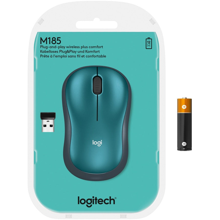 Logitech M185 Wireless Mouse, 2.4GHz with USB Mini Receiver, 12-Month Battery Life, 1000 DPI Optical Tracking, Ambidextrous, Compatible with PC, Mac, Laptop (Blue) 910-003636