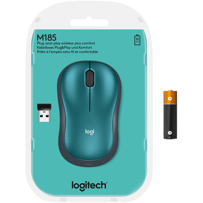 Logitech M185 Wireless Mouse, 2.4GHz with USB Mini Receiver, 12-Month Battery Life, 1000 DPI Optical Tracking, Ambidextrous, Compatible with PC, Mac, Laptop (Blue) 910-003636