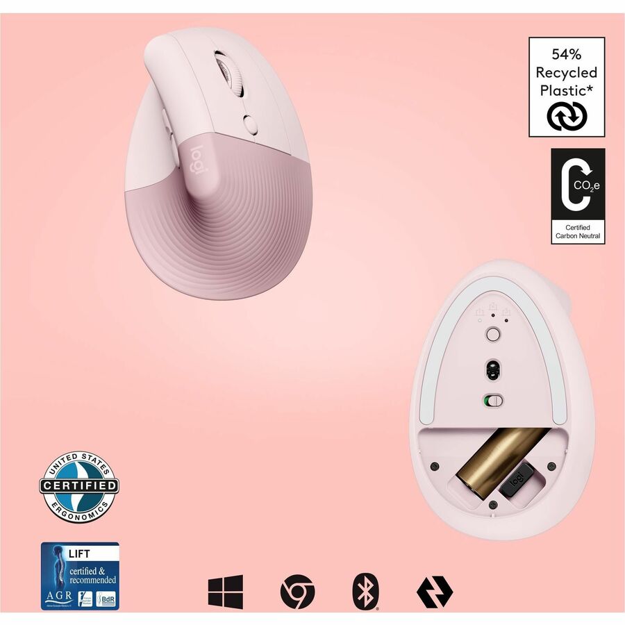 Logitech Lift Vertical Ergonomic Mouse (Rose) 910-006472