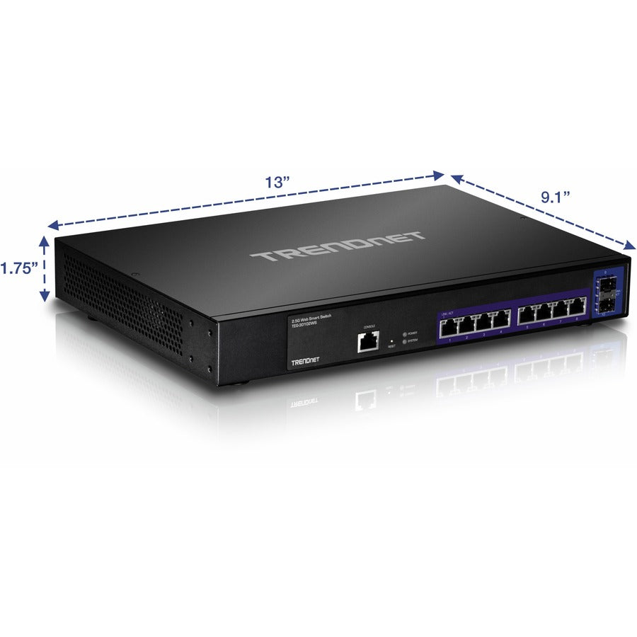 TRENDnet 10-Port 2.5GBASE-T Web Smart Switch; 8 x 2.5GBASE-T RJ-45 Ports; 2 x 10G SFP+ Slots; Lifetime Protection; TEG-30102WS TEG-30102WS