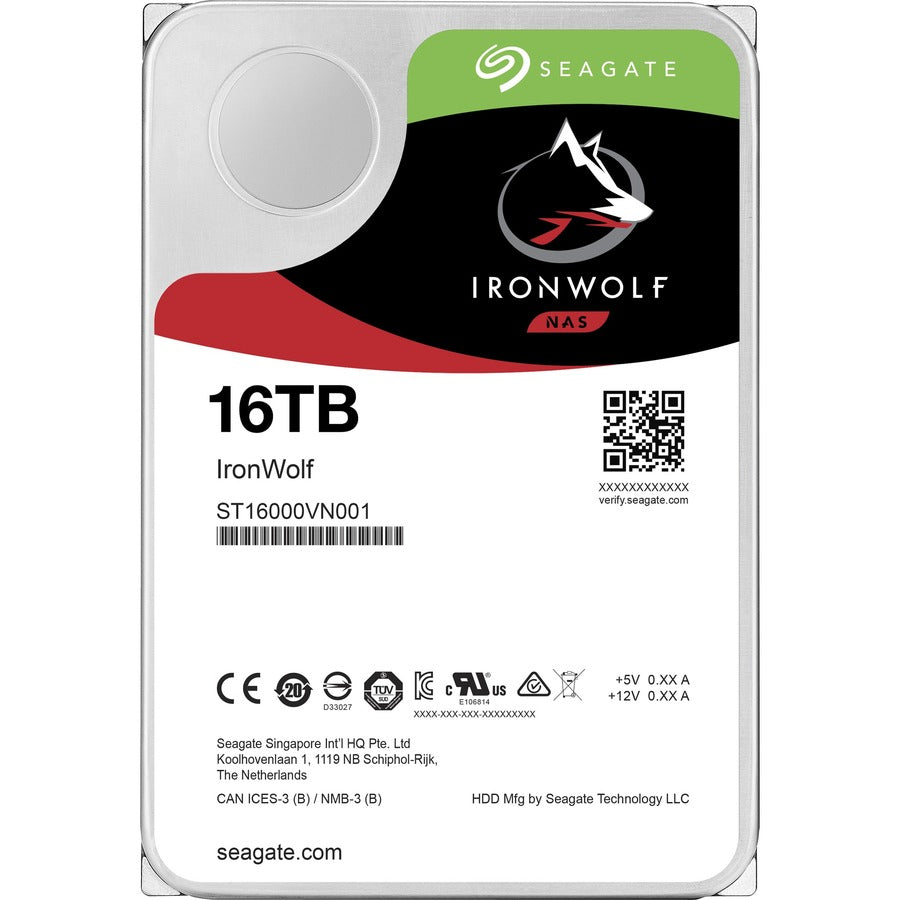 Disque dur Seagate IronWolf ST16000VN001 16 To - 3,5" interne - SATA (SATA/600) - Méthode d'enregistrement magnétique conventionnel (CMR) ST16000VN001