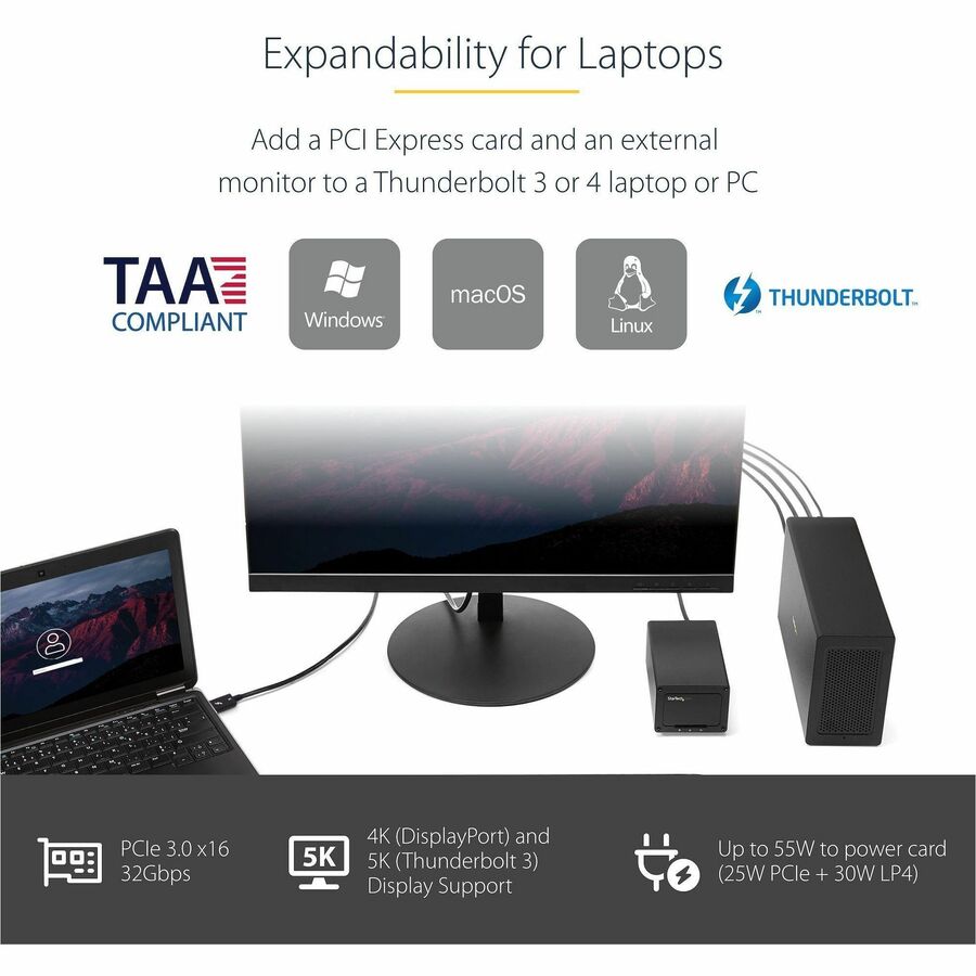 StarTech.com Thunderbolt 3 PCIe Expansion Chassis, External Enclosure Box with 1x PCI-Express Slot, 5K/4K Output Via TB3/DP Ports, TAA TB31PCIEX16