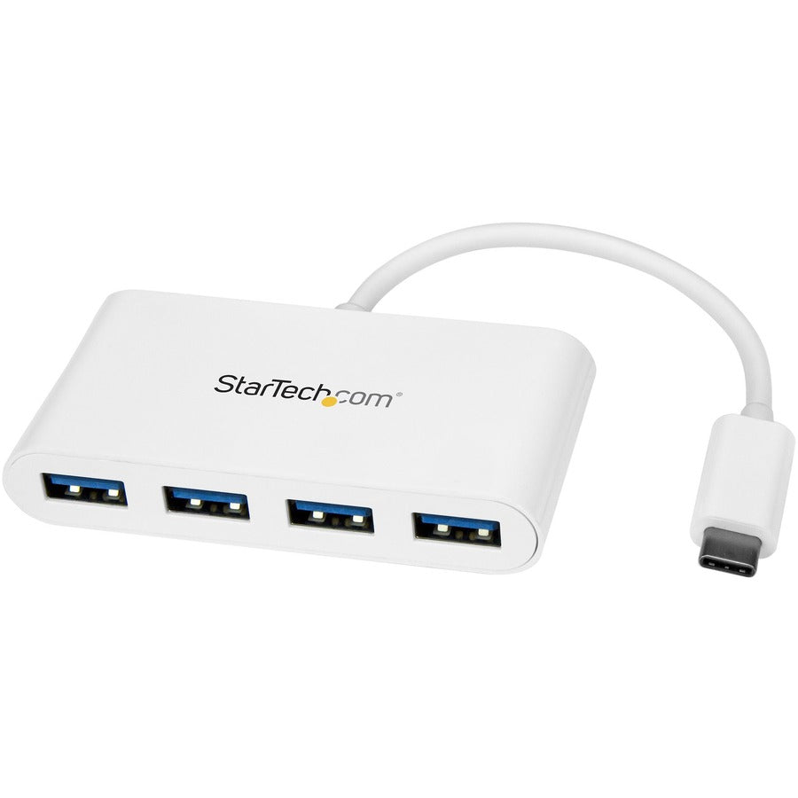 StarTech.com 4 Port USB C Hub with 4x USB-A (USB 3.0 SuperSpeed 5Gbps) - USB Bus Powered - Portable/Laptop USB Type-C Adapter Hub - White HB30C4ABW