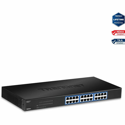 TRENDnet 24-Port Unmanaged Gigabit 10/100/1000 Mbps GREENnet Switch, 24 x Gigabit RJ-45 Ports, 48 Gbps Switch Fabric, Fanless, Metal Housing, Rack Mountable, Lifetime Protection, Black, TEG-S24G TEG-S24g