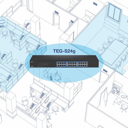 TRENDnet 24-Port Unmanaged Gigabit 10/100/1000 Mbps GREENnet Switch, 24 x Gigabit RJ-45 Ports, 48 Gbps Switch Fabric, Fanless, Metal Housing, Rack Mountable, Lifetime Protection, Black, TEG-S24G TEG-S24g