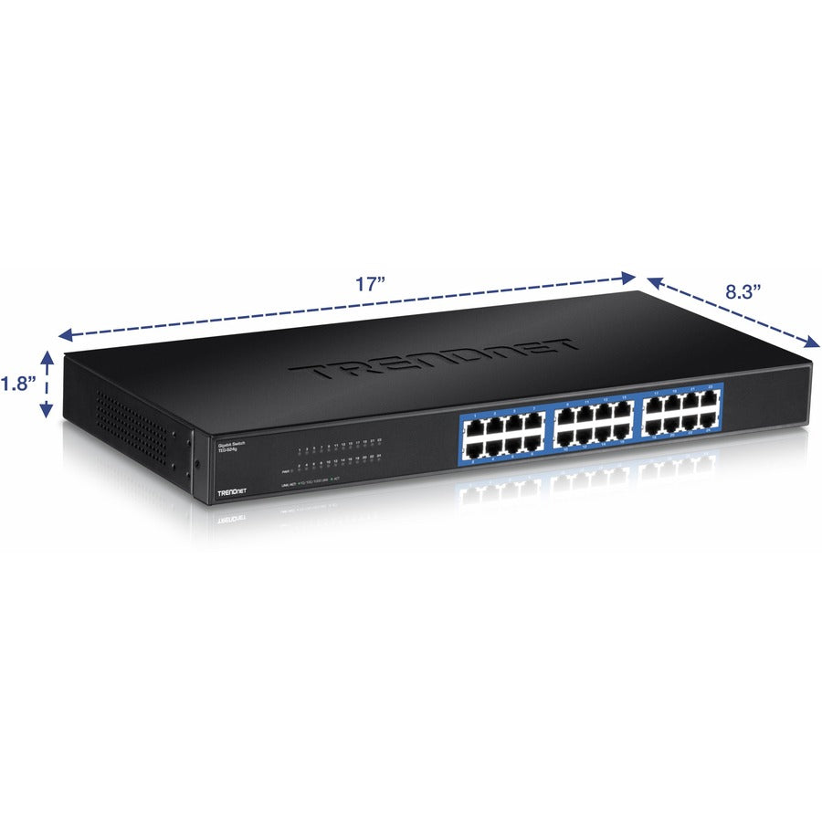 TRENDnet 24-Port Unmanaged Gigabit 10/100/1000 Mbps GREENnet Switch, 24 x Gigabit RJ-45 Ports, 48 Gbps Switch Fabric, Fanless, Metal Housing, Rack Mountable, Lifetime Protection, Black, TEG-S24G TEG-S24g