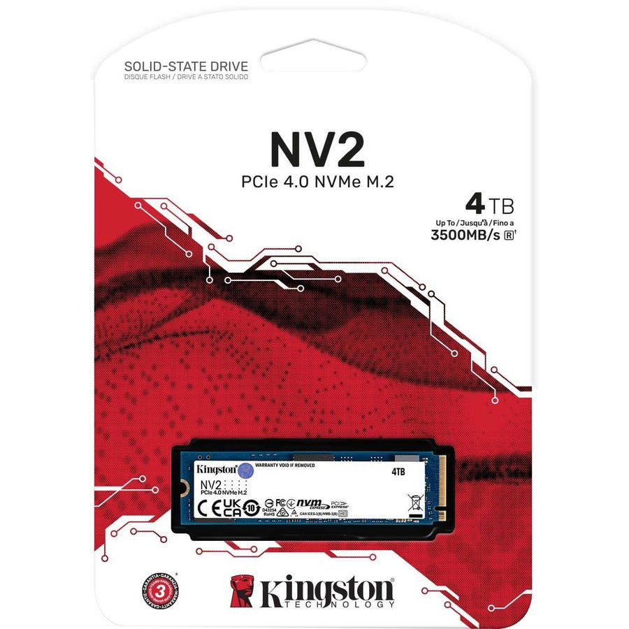 Kingston NV2 SNV2S/4000G 4 TB Solid State Drive - M.2 2280 Internal - PCI Express NVMe (PCI Express NVMe 4.0 x4) SNV2S/4000G