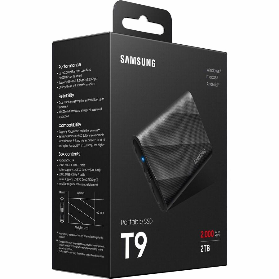 Disque SSD portable Samsung T9 2 To - Externe - Noir MU-PG2T0B/AM