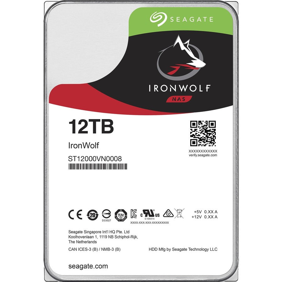 Disque dur Seagate IronWolf ST12000VN0008 12 To - 3,5" interne - SATA (SATA/600) - Méthode d'enregistrement magnétique conventionnel (CMR) ST12000VN0008