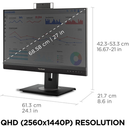 ViewSonic Graphic VG2756V-2K 27" Class Webcam WQHD LED Monitor - 16:9 - Black VG2756V-2K