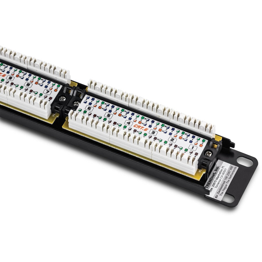 TRENDnet 24-Port Cat6A Shielded 1U Patch Panel, 19" 1U Rackmount Housing, Compatible With Cat5e, Cat6, And Cat6A Cabling, Ethernet Cable Management, Color Coded Labeling, Black, TC-P24C6AS TC-P24C6