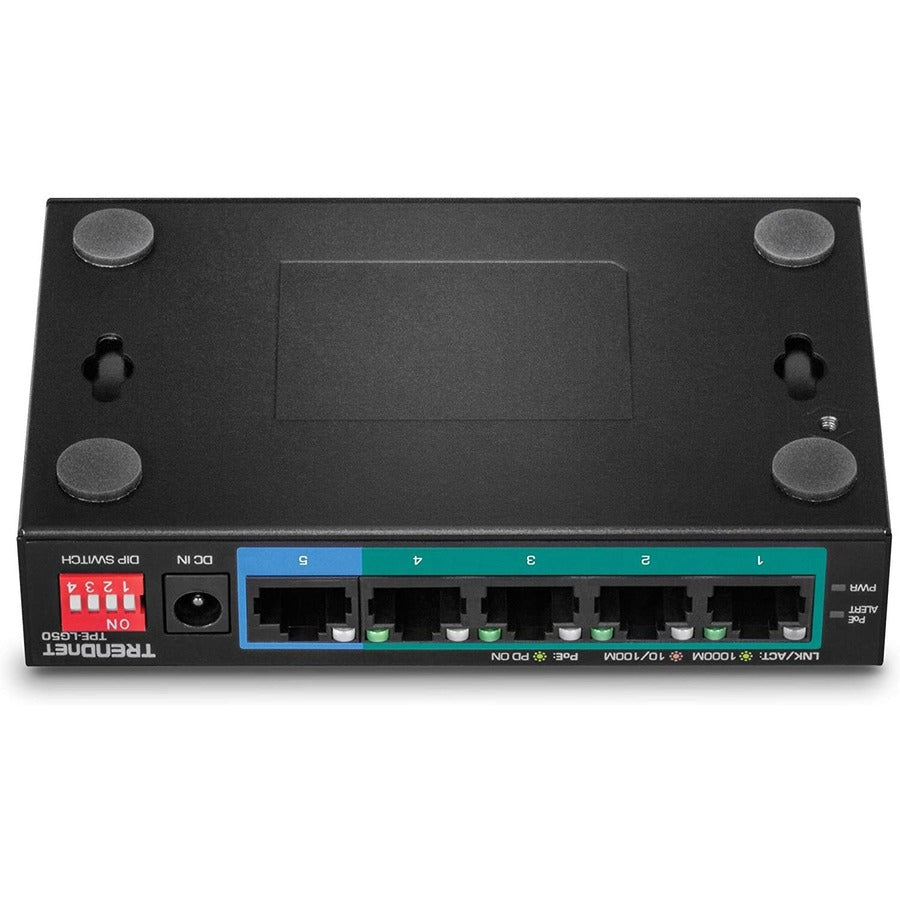 TRENDnet 5-Port Gigabit Long Range PoE+ Switch, 4 x Gigabit PoE+ Ports, 1 x Gigabit Port, 32W PoE Budget, 10Gbps Switching Capacity, Extends PoE+ 200m (656 ft), Lifetime Protection, Black, TPE-LG50 TPE-LG50