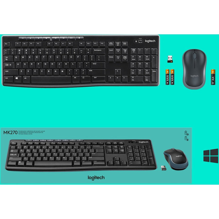 Ensemble clavier et souris sans fil Logitech MK270 pour Windows, sans fil 2,4 GHz, souris compacte, 8 touches multimédia et de raccourci, autonomie de la batterie de 2 ans, pour PC, ordinateur portable 920-004536