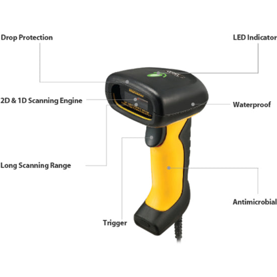 Adesso NuScan 5200TU- Antimicrobial & Waterproof 2D Barcode Scanner NUSCAN 5200TU