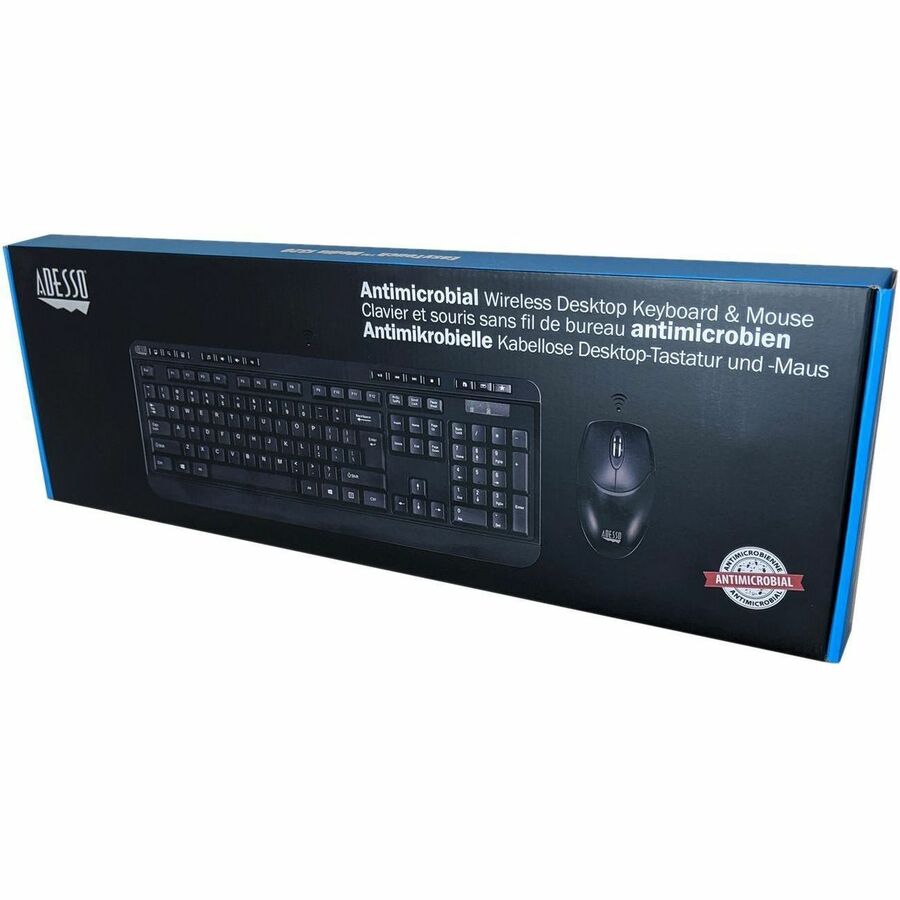 Adesso Antimicrobial Wireless Desktop Keyboard and Mouse WKB-1320CB-FR