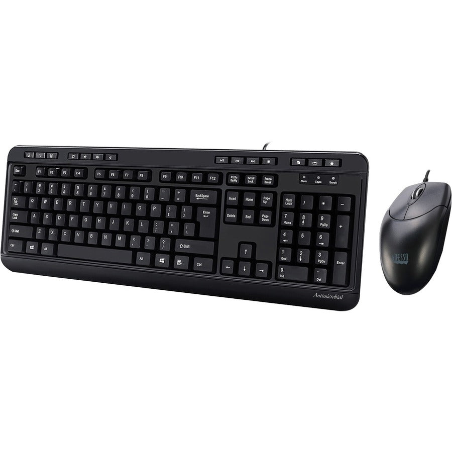 Adesso Antimicrobial Multimedia Desktop Keyboard and Mouse AKB-132CB-FR